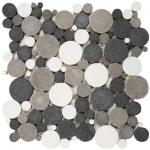 Mix White/Black/Grey Reconstituted Round Mosaic Interlocking